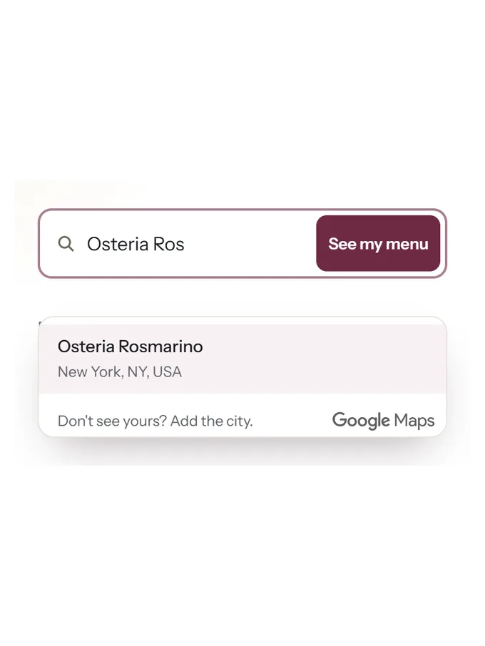 The restaurant search field with Osteria Rosmarino suggested in its dropdown